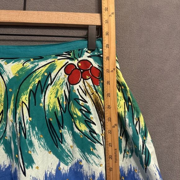 BERNADO Skirt Size 12 Graphic Beach Scene Coconuts Sequins Resort Vacation Artsy - Picture 5 of 7